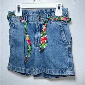 Blue and Red Jean Shorts with Paper Bag Waist
